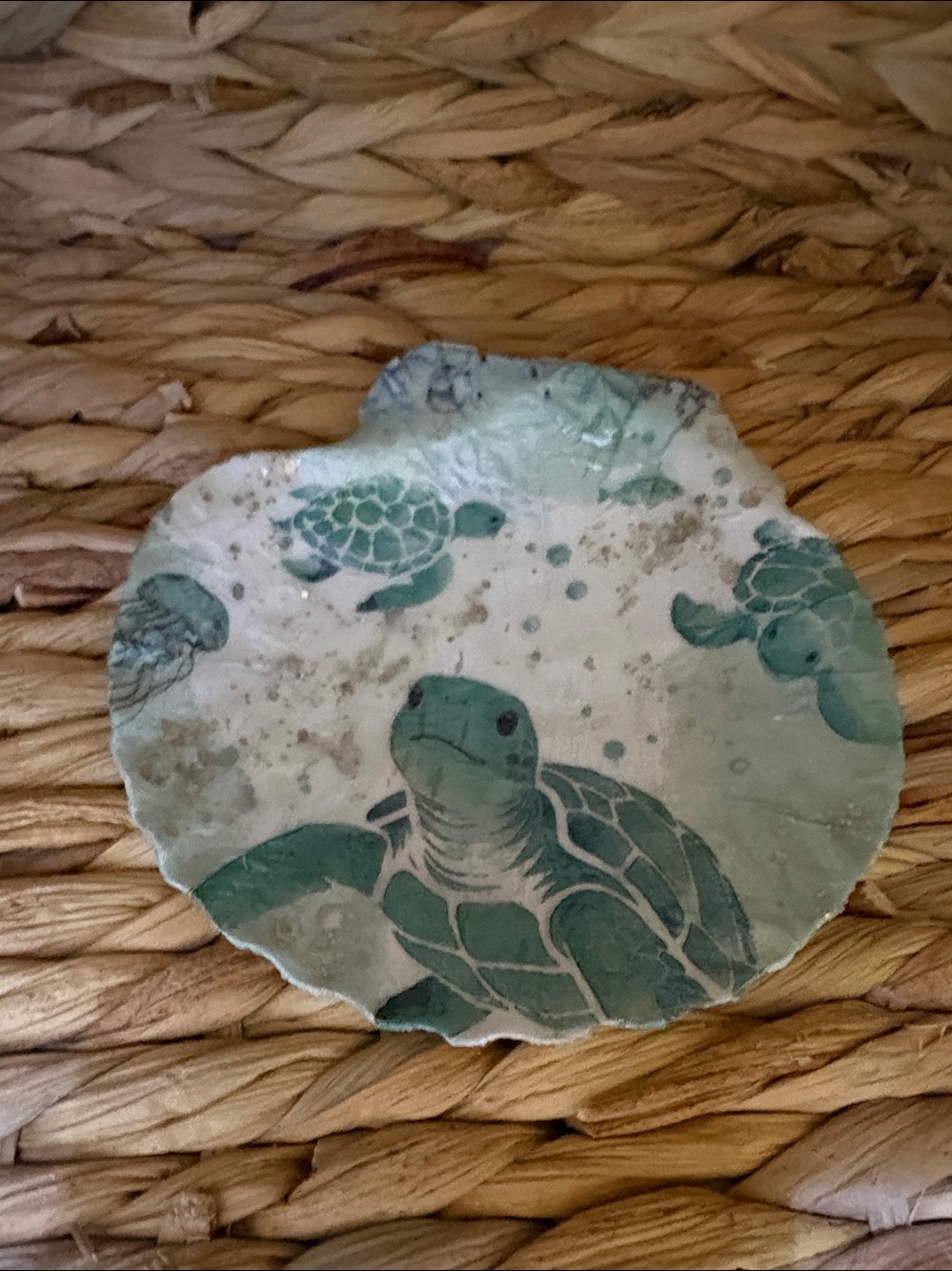 Hand Crafted Teal Sea Turtle Shell Art